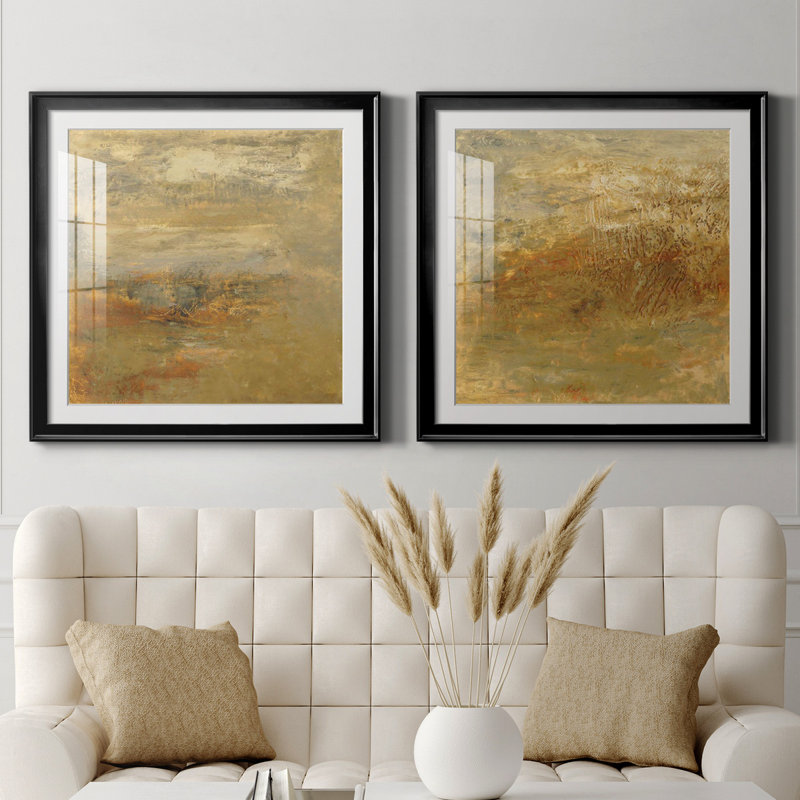 Ensemble de 2 cadres photo Encaustic Tile In Orange I, H 30,5 po x l 61 po x P 1,5 po, Papier encadré noir, Blanc