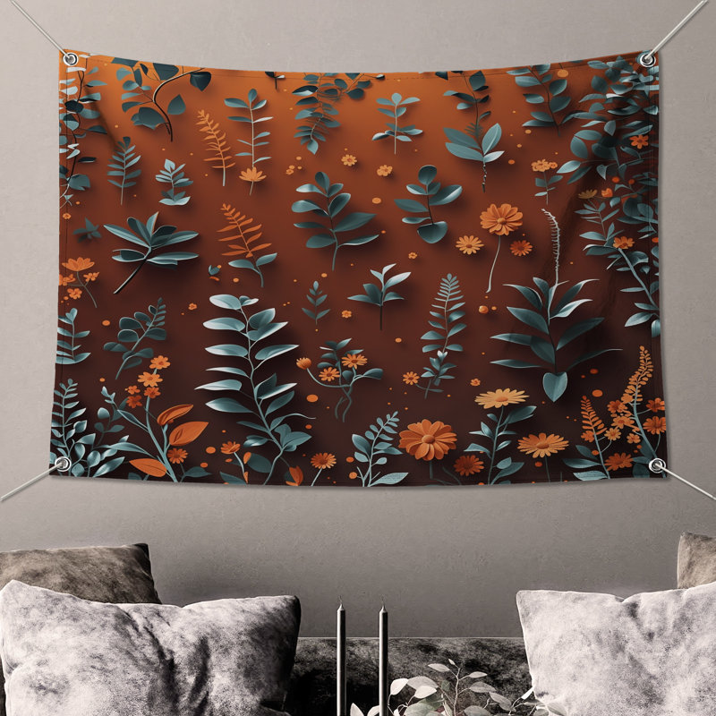 Tapisserie murale à motif floral - Décoration murale florale, 50in H x60in W with 4 Grommets