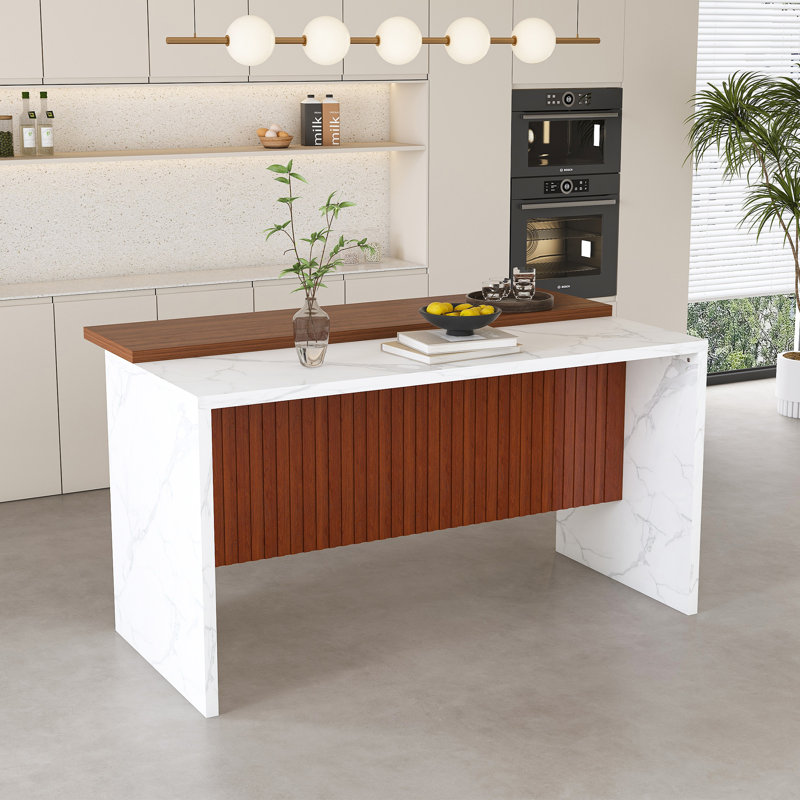 Kitchen Island with LED Lights, White