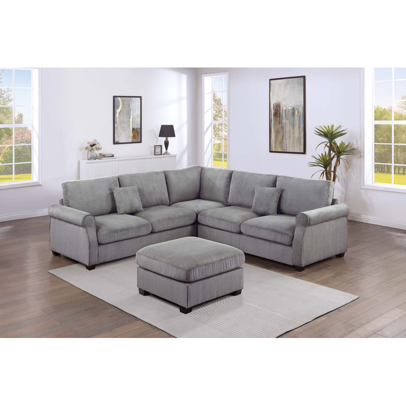 Ensemble modulaire 4 pièces Isela, Velours côtelé brouillard
