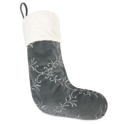 Christmas Floral Embroidered Velvet Classic Xmas Sock Stocking