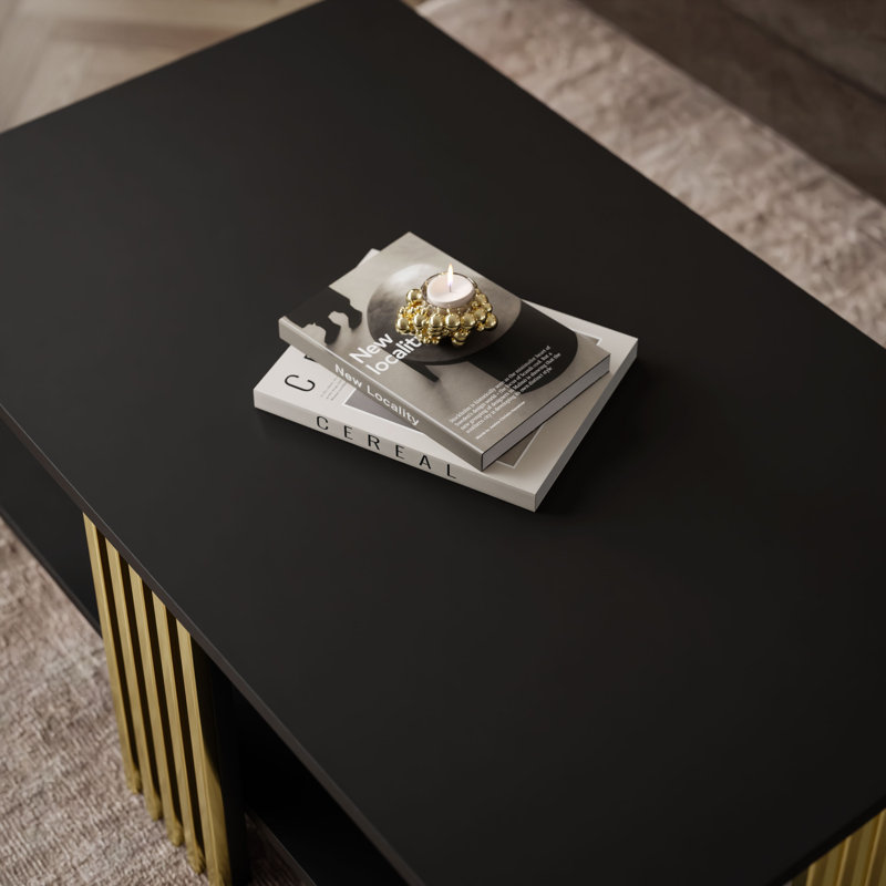 Coffee Table, Solid, Black, Gold
