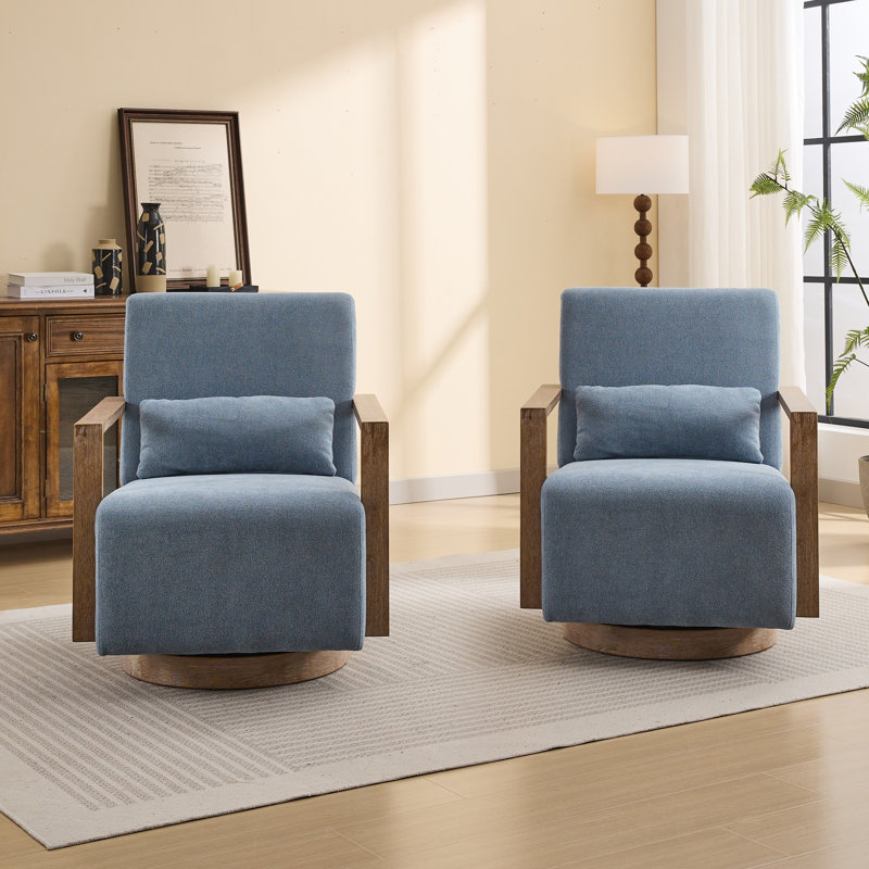 Ensemble de 2 fauteuils pivotants rembourrés Alfe, Polyester bleu pâle