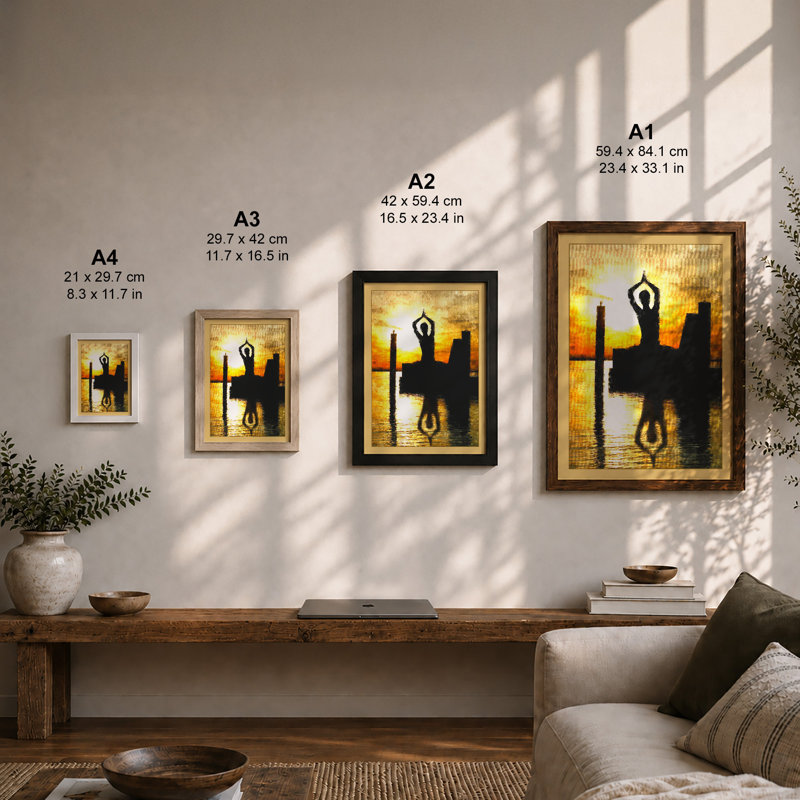 Sunset Yoga Reflected Minimalist - Print, A2 - 59.4 x 42.0 cm, White