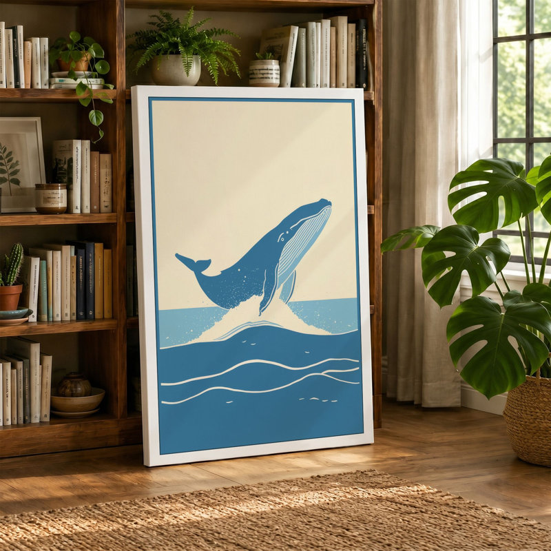 Breaching Whale Coastal - Wrapped Canvas, 30x20 - 76.2 x 50.8 cm, Cream Border