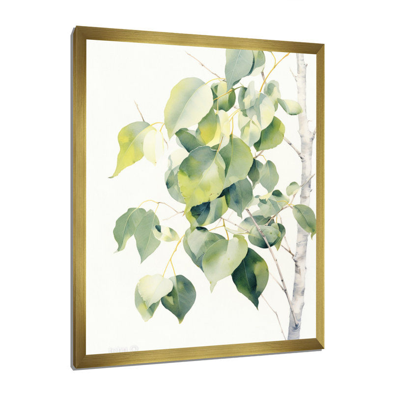 «White Green Minimalisme Eucalyptus Essence» sur toile, Cadre doré à une seule photo, H 20 po x l 12 po x P 1 po