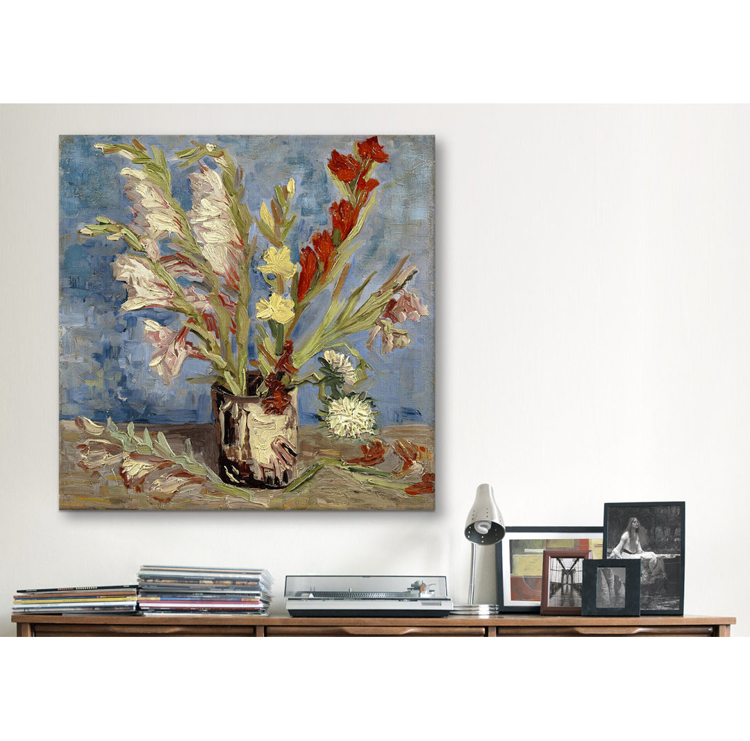 'Vase with Gladioli and China Asters, 1886' by Vincent Van Gogh Painting Print on Canvas Vault W Artwork Mat 