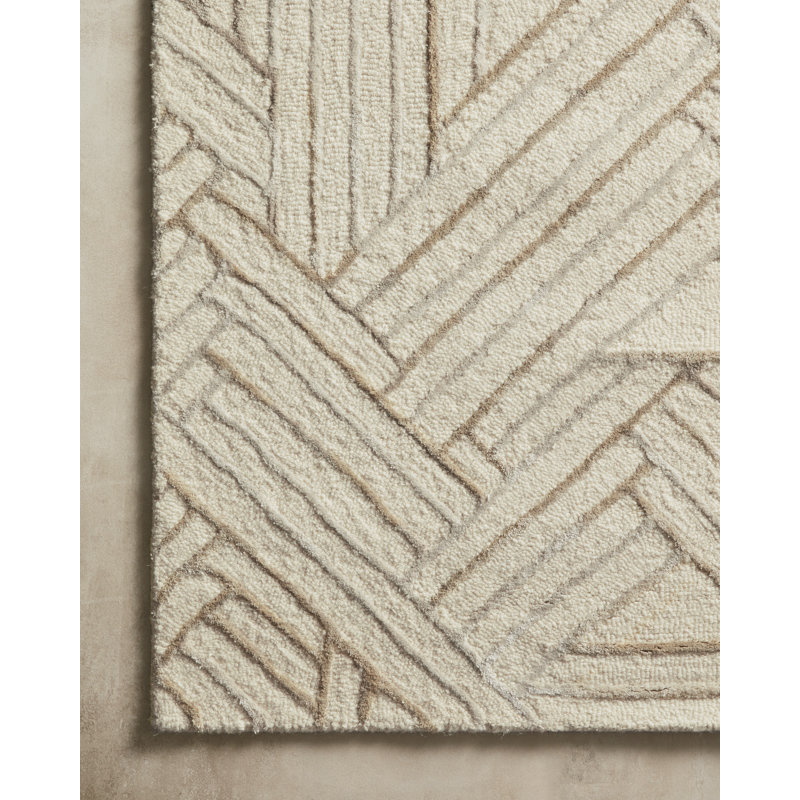 Tapis ivoire en laine touffeté à la main Alecsandru, Rectangle de 5 pi x 7 pi 6 po