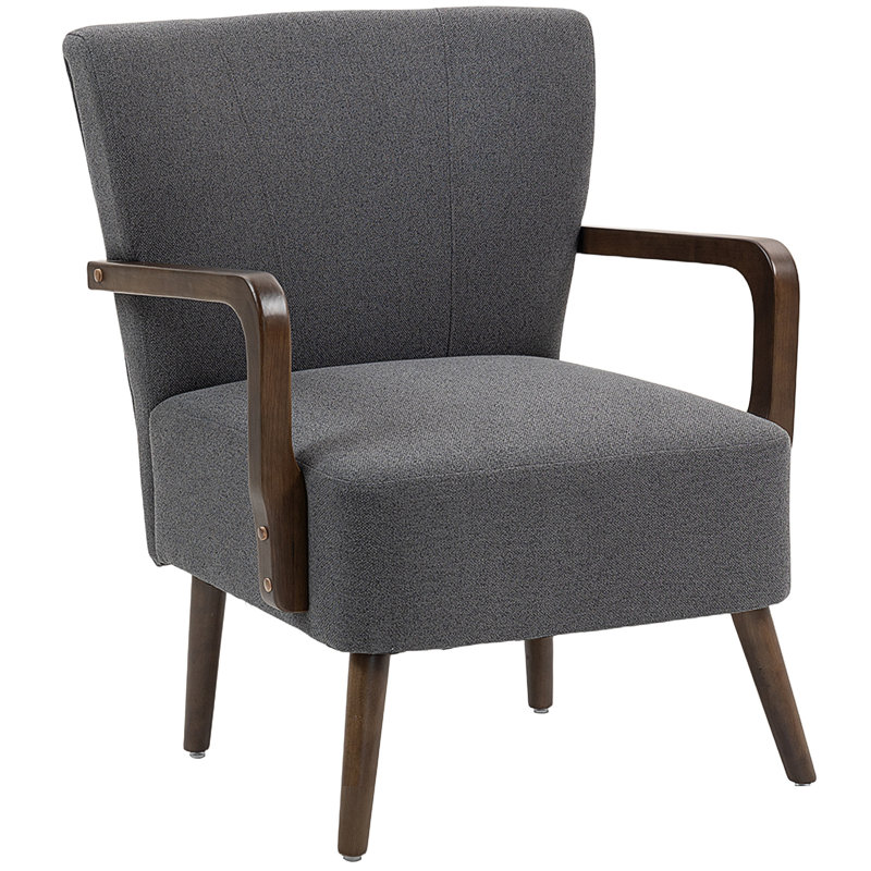 Chaise d'appoint, fauteuil en tissu de lin avec pieds en bois, gris foncé, Gris