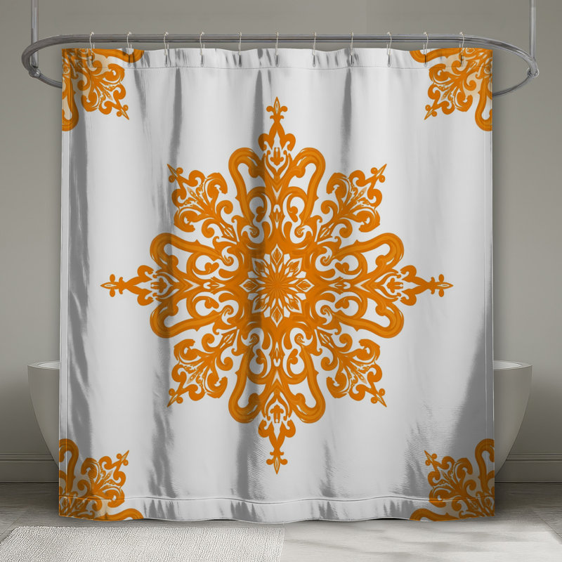Rideau de douche orange à motif ornemental extra long, L 70 po x H 72 po