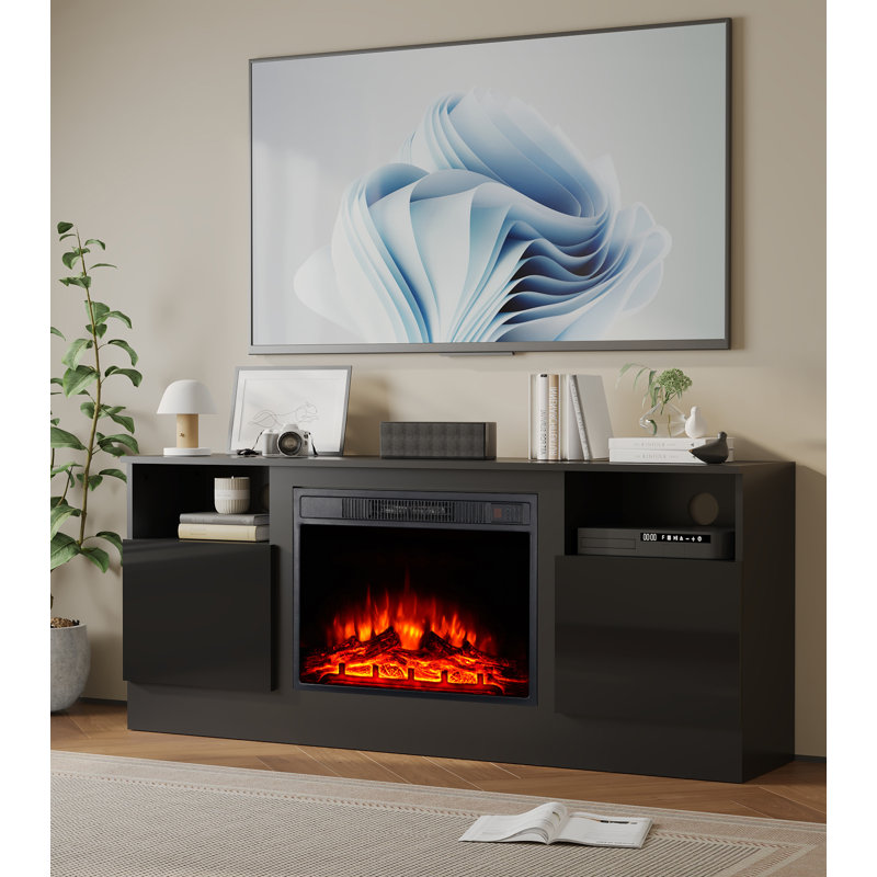 Priyanshu 17 Stories 147 cm W Electric Fireplace with 5000 BTU, Black