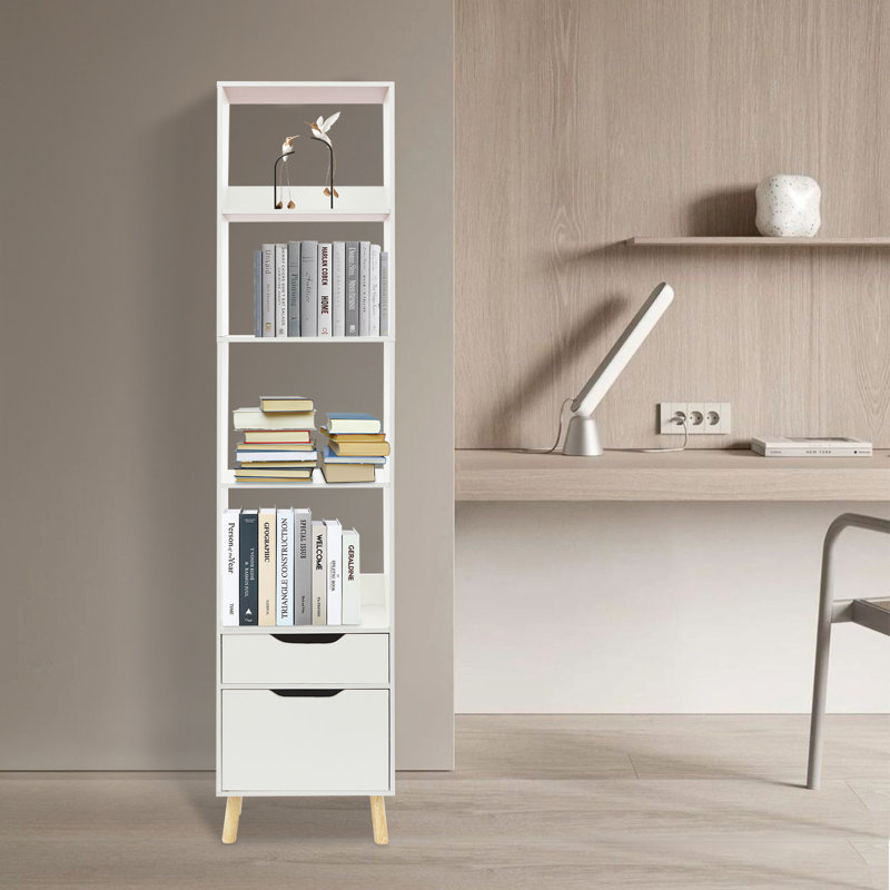 70.9''H 4 Tier Floor Standing Bookcase Storage With Drawers