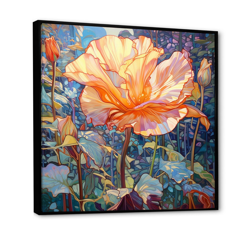 «Chrysanthème rose en fleur dans le lac rétro I», Cadre flottant noir, H 24 po x l 24 po x P 1 po
