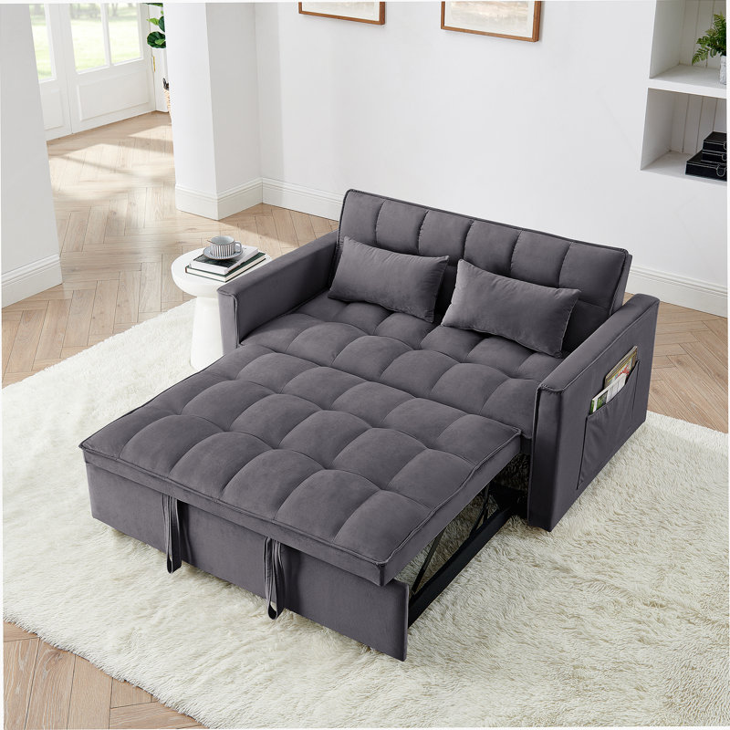 Cubbindall Upholstered Convertible Sofa Bed,Sleeper Sofa,Velvet Sofa,Modern Sofa,Accent Sofa, Antique Gray Velvet