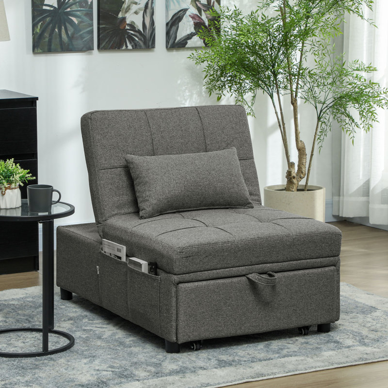 Single 72cm Upholstered Clic Clac Sofa, Charcoal Grey