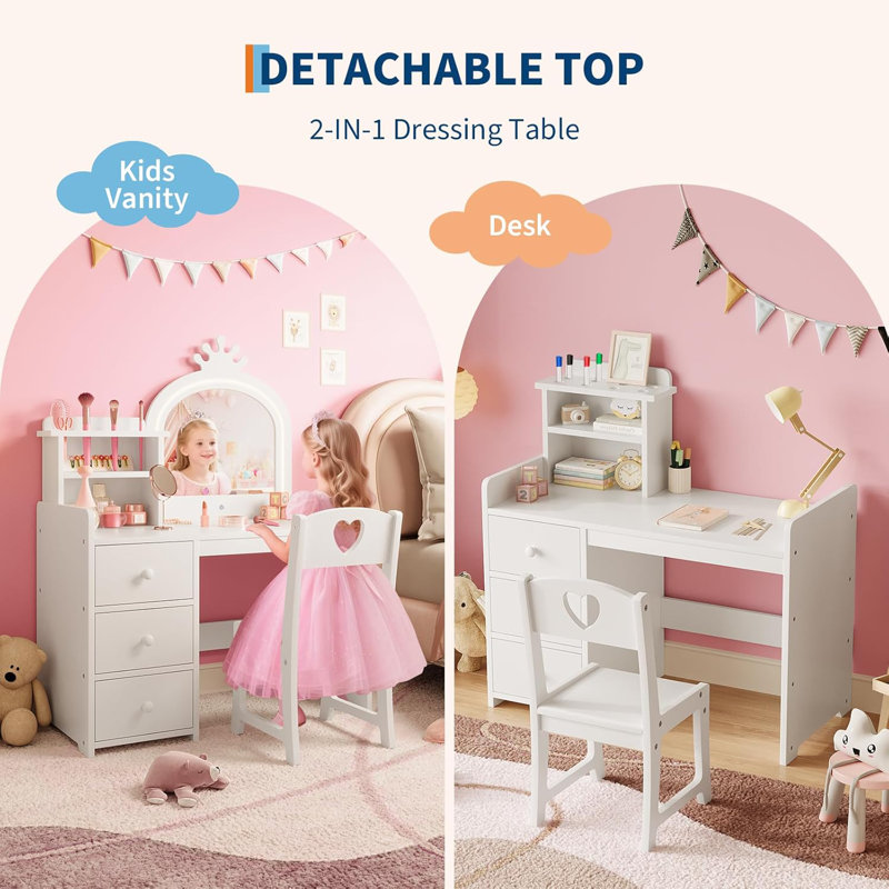 Kids Vanity Desk with Mirror and Lights