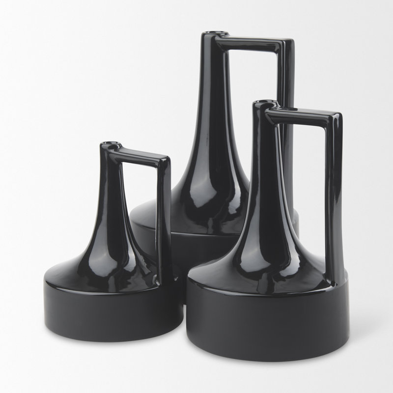 Vase de table en céramique Alisone, H 12 po x l 8 po x P 8 po, Noir mat