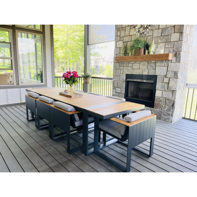 Cambusa Outdoor 9 - Piece Teak Dining Set with Cushions