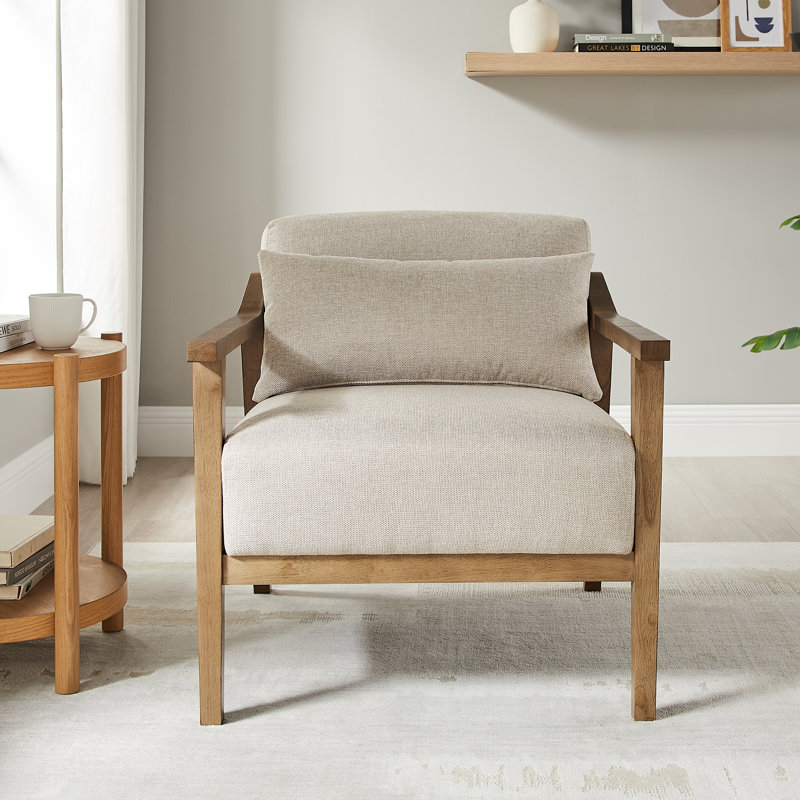 Copperleaf Rayn Solid Wood Upholstered Accent Chair, Natural Oat Performance Weave