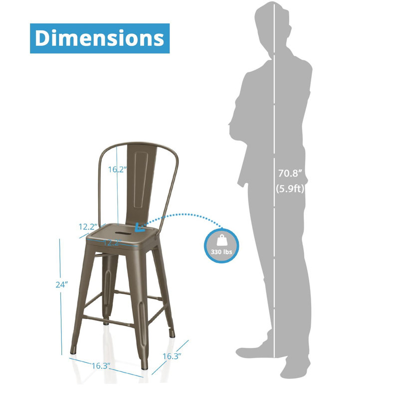 Northtrop Iron Counter Stool with Iron Frame, Gun