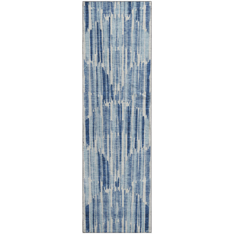 Tapis bleu en tweedy lavable à la machine Premium, Tapis de couloir 2 pi 3 po x 7 pi 6 po