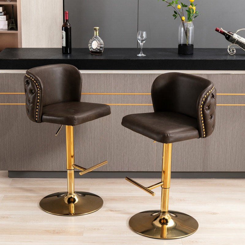 Fauteuil pivotant rembourré Modern Pu, Brun, Doré
