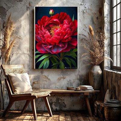 Pivoine rouge fleurs, impression sur toile, peinture florale, impression sur affiche, art mural, décoration de maison, décoration de salon, de chambre à coucher et de vestibule, œuvre d'art murale