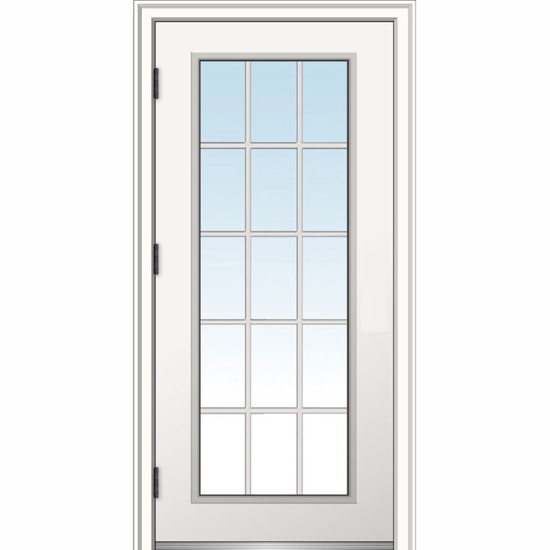 External Grilles Primed Steel Prehung Front Entry Door, Left Hand/Outswing, 80" H x 30" W x 1.75" D, 4.56"