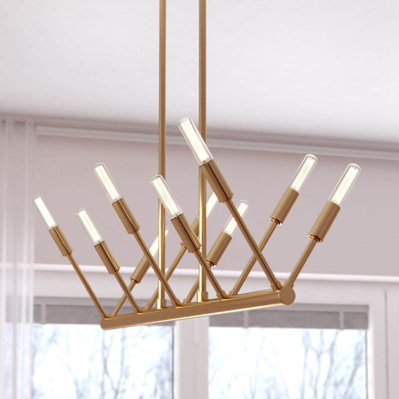 Paulean 10L Brass Contemporary Linear Chandelier Island Pendant Light Fixture