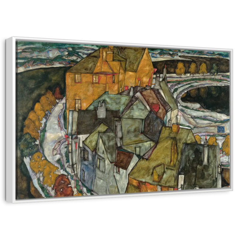 Croissant des maisons II, Cadre flottant blanc, 13 po x 9 po