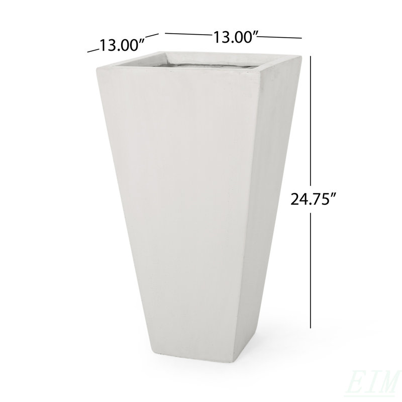 13" Outdoor Modern MGO Small Cast Stone Planter, White, Matte White