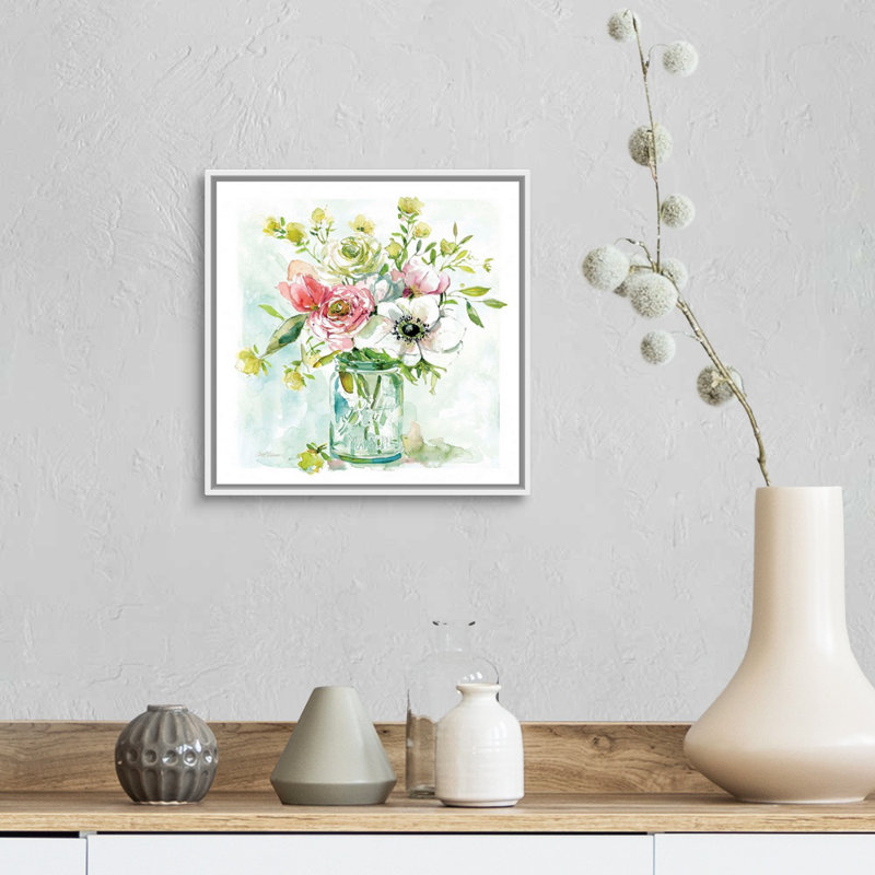 Asbury Garden Belle Bouquet II - reproduction d'art sur toile, Cadre flottant blanc, H 13,7 po x l 13,7 po x P 1,75 po