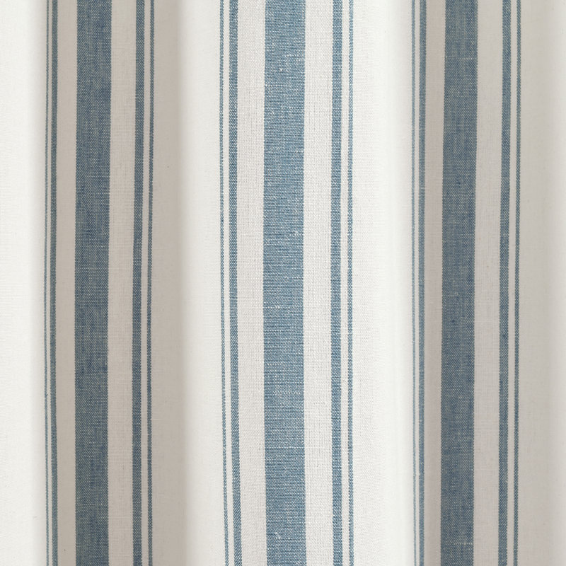 Blue and White Cotton Blend Striped Rod Pocket Window Panels