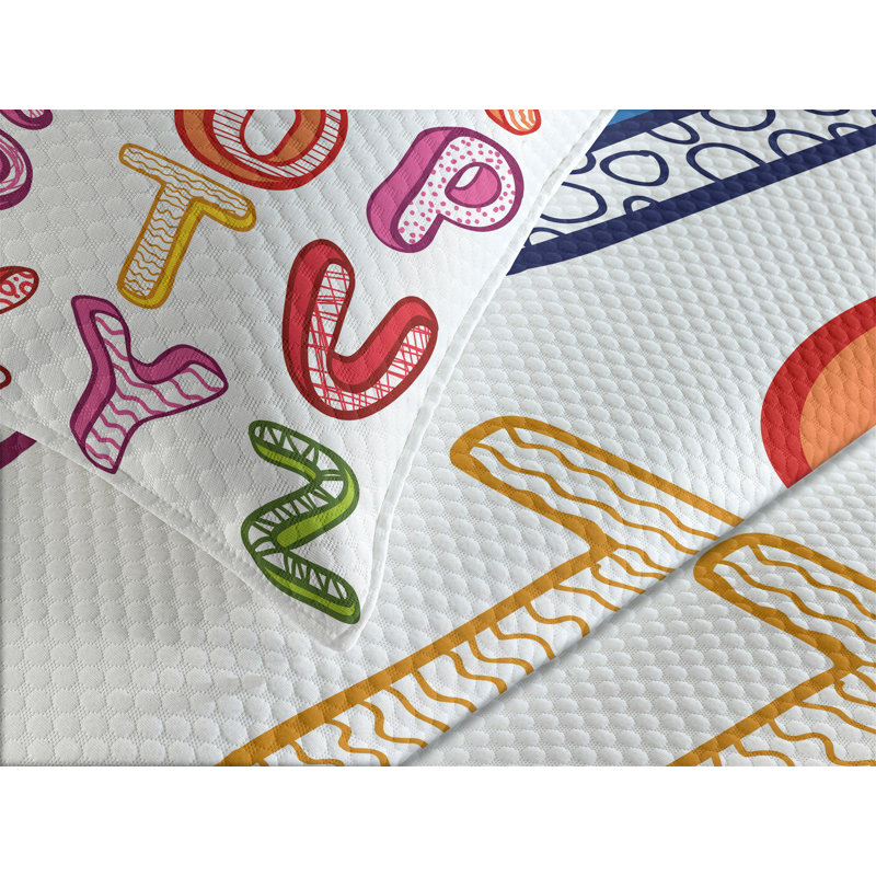 Ensemble de couvre-lit Ambesonne Science 3D lettres ABC multicolore, Couvre-lit pour très grand lit + 2 taies décorat