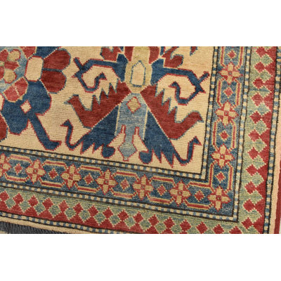 Tapis rouge / beige en laine noué à la main de conception unique 11 pi 8 po x 16 pi 2 po