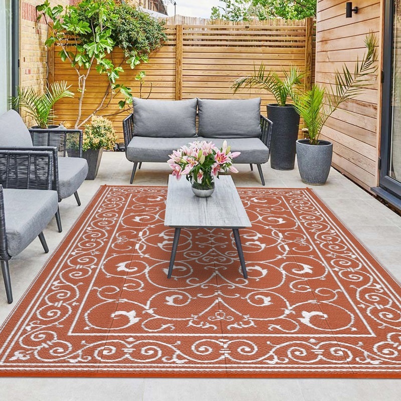 Reversible Outdoor Rug Modern UV Resistant Waterproof Plastic Patio Carpet Easy to Clean, Durable Design - Large Mat for Garden, Lawn, Patio, Porch