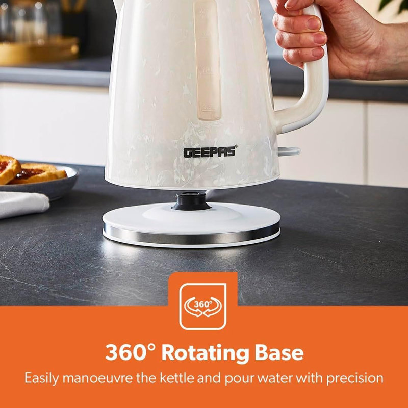 GEEPAS 1.7l 2200w Cordless Electric Kettle, 900w 2 Slice Bread Toaster Combo Set | 360° Rotational Base, Concealed Heating & Strix Control 7 Level Browning Control, Crumb Tray | Premium Design