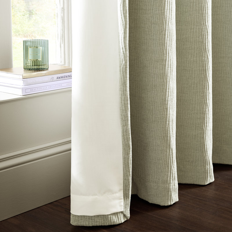 Crinkle Chenille Lined Eyelet Curtains, Natural, 66 x 54 Inch
