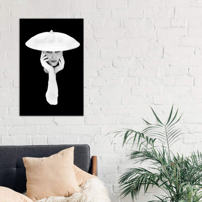 1950S Glamorous Woman Long White Gloves And Hat Against Dark Background Looking At Camera - Wrapped Canvas Print