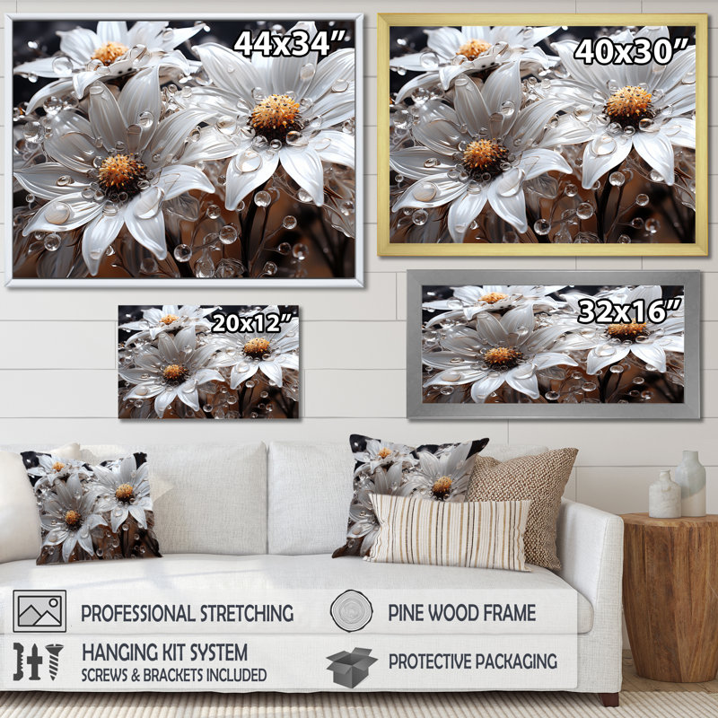 Tournesols blancs transparents à luminescence sur toile, H 12 po x l 20 po x P 1 po, Toile tendue