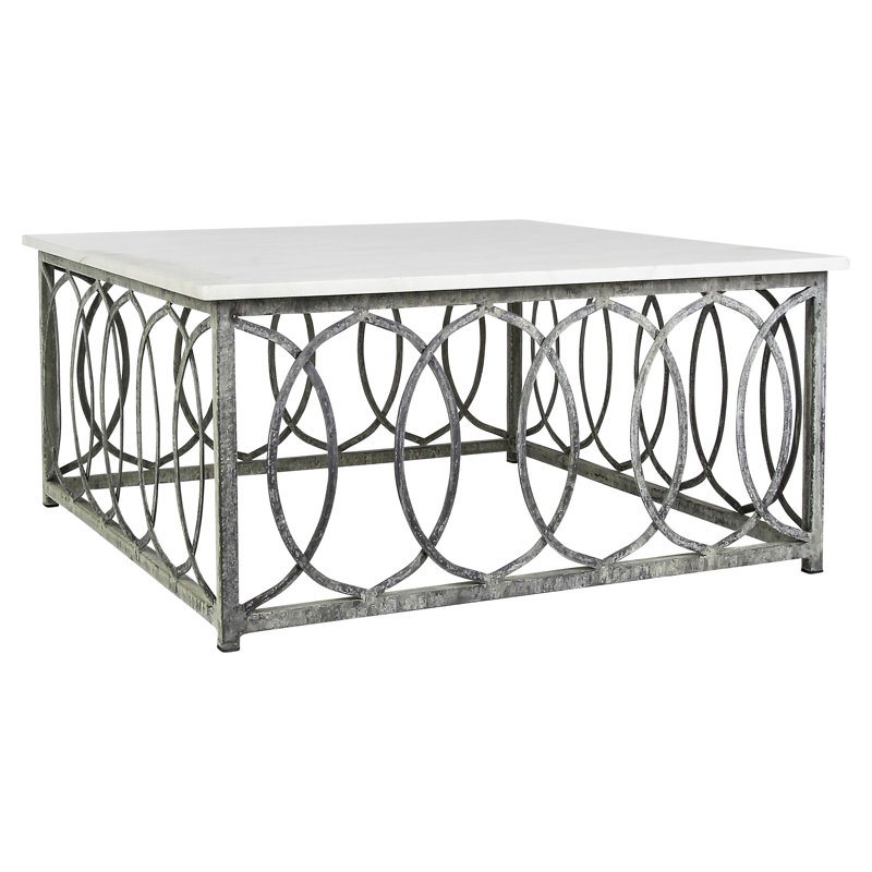 New Orleans Frame Coffee Table, Carrera Marble/ Deep Ocean, 18.5" H x 40" L x 40" W