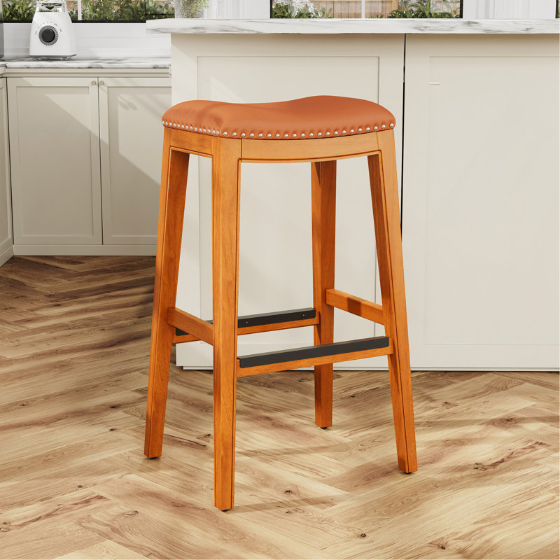 Tabouret 30 ", siège en cuir, Siège brun / cadre naturel