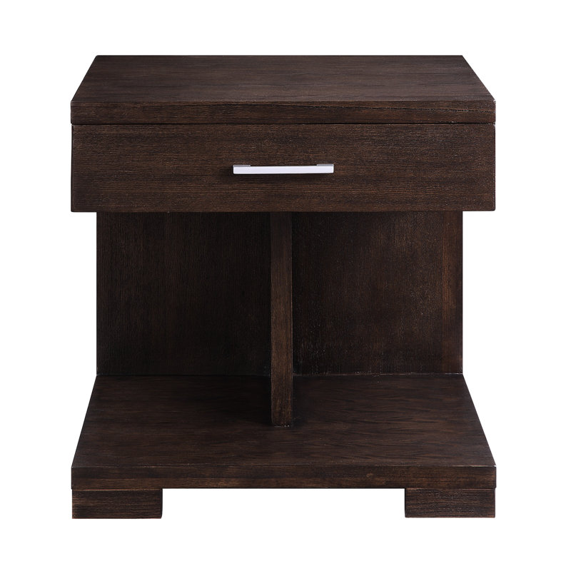 Walnut Table With Poplar Wood Top And Convenient Storage Compartment Walnut Rectangular End Practical Drawer Shelf