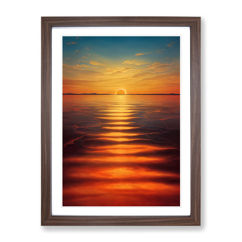 Unforgettable Ocean Sunset - Print, White, 66cm H x 48cm W, Walnut Picture Frame