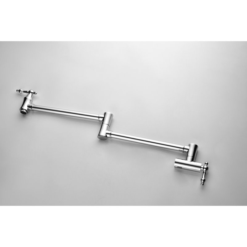 Brass Wall Mounted Pot Filler Faucet - Arm For Reaching Pots Easily, Double Handles Precise Water Regulation, Coating Mount - Brass, Convenient Filling, Optimal Control, Splash- Aerator Feature