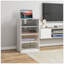 Armoire stéréo moderne à 4 niveaux avec portes en verre trempé et tablettes réglables pour le rangement audio-vidéo, finition vieillie