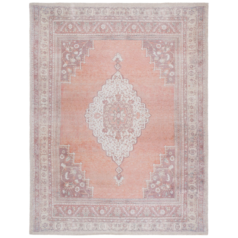 Tapis oriental ivoire / rouille clair en coton touffeté à la main Ashbie, Rectangle 8 pi x 10 pi