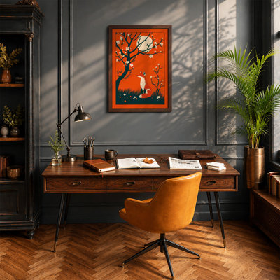 Fox Beneath the Moon Modern - Framed Print
