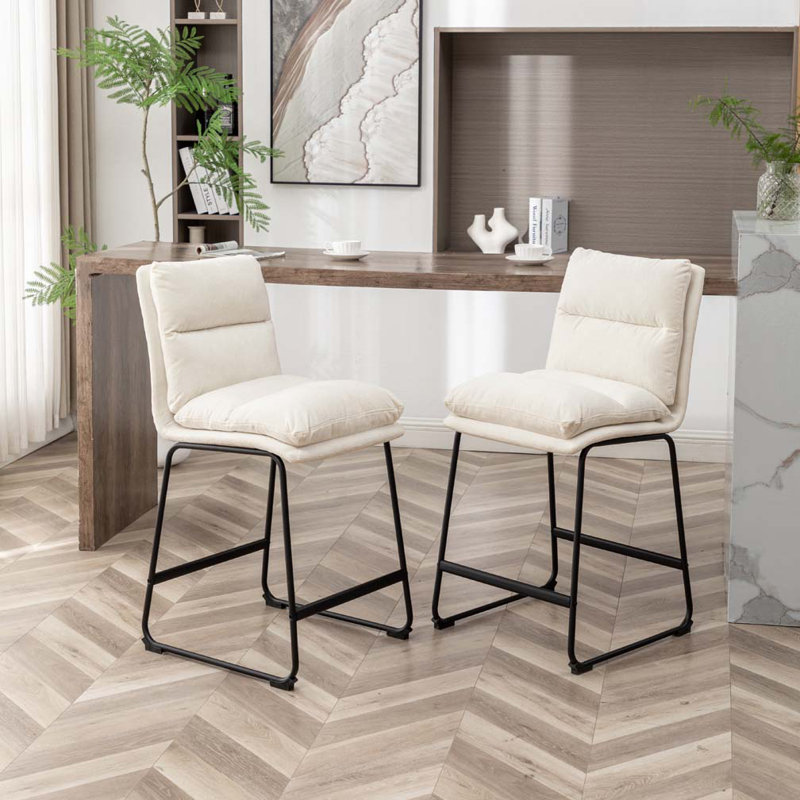 Ensemble de 2 tabourets de bar rembourrés, Tissu - blanc