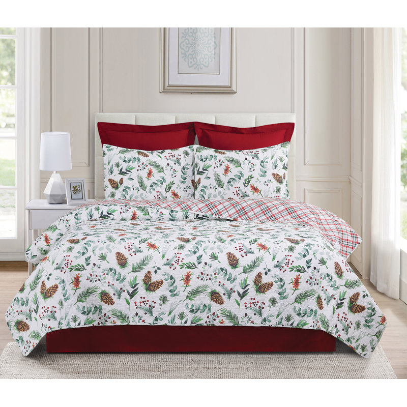 Jovie King Red Cotton Reversible Quilt Set